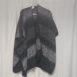 Woolrich Black and Gray Poncho Sweater with Geometric Stripes
